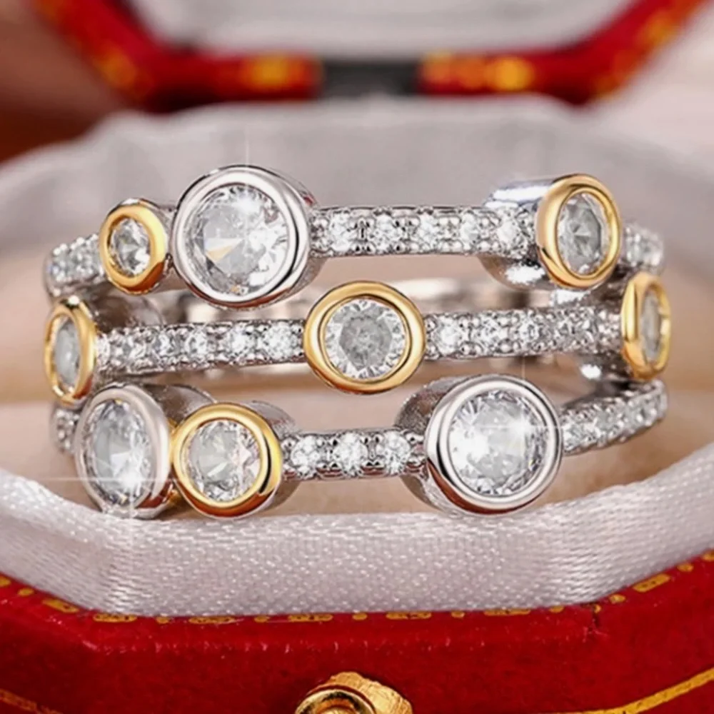 New- 14k White Gold Vermiel & White Topaz Ring Size 7
